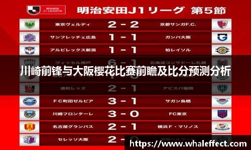 川崎前锋与大阪樱花比赛前瞻及比分预测分析